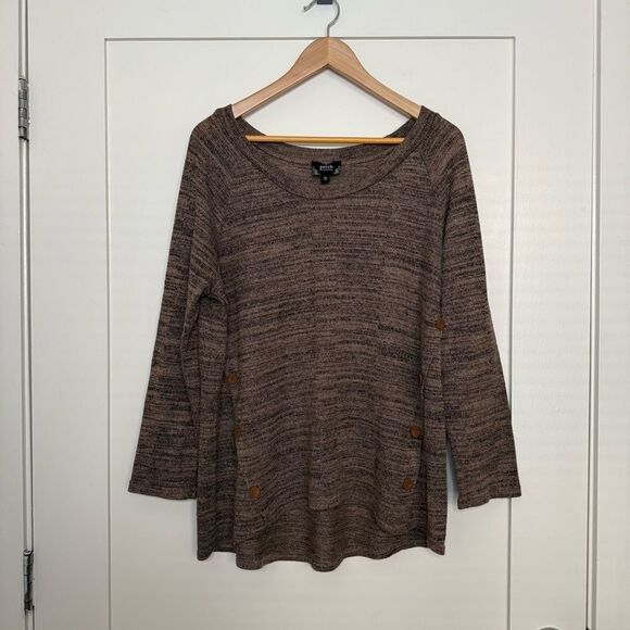 Perch By Blu Pepper Sweater Top Womens 2XL Brown Knit Elbow Patches Pullover - Picture 1 of 14